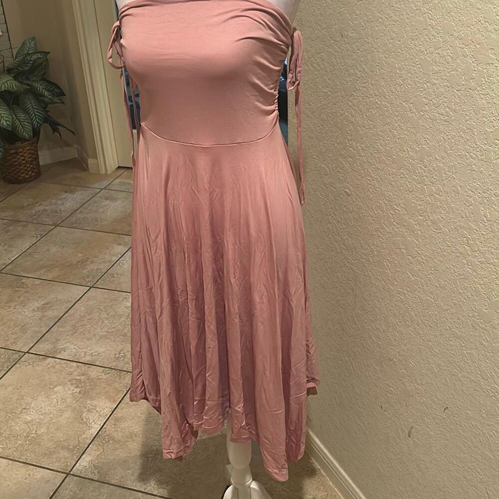 Free People Beach Tube Top Sundress Dusty Pink Strapless Flowy Midi Boho Size XS